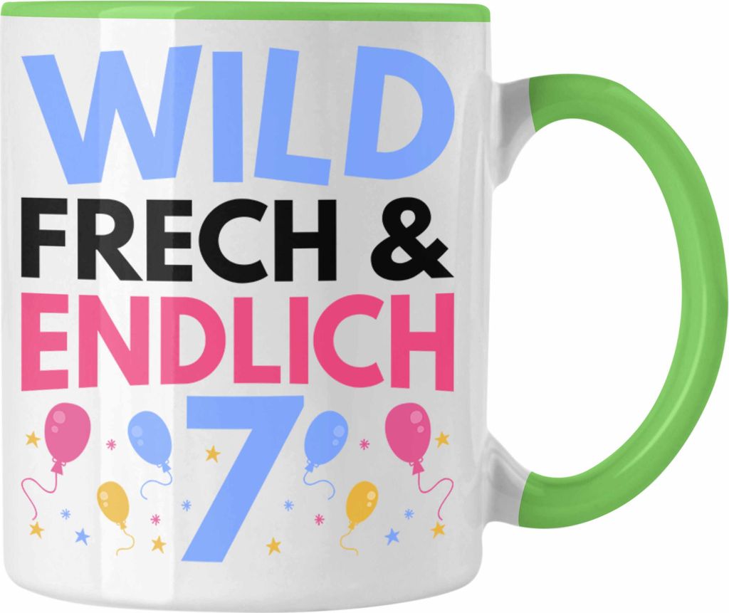 Trendation - Kinder Spruch Geschenk 7. Geburtstag Geschenkidee Jungs Mädchen 7er Geburtstag Sieben (Grün)