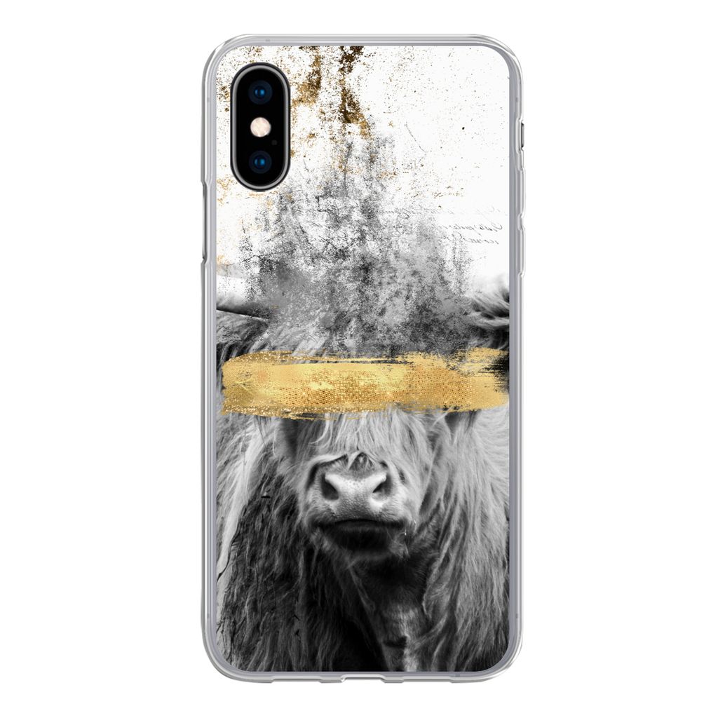 MuchoWow Handyhülle Schutzhülle Hülle für iPhone X Schottischer Highlander - Gold - Abstrakt Silikon Softcase Handy Hülle - Handyhülle