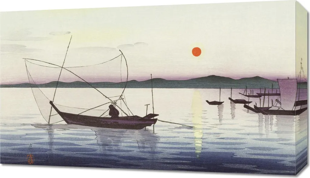 Décoration Murale Japonaise : Tableau Vintage 70x40 cm Soleil Couchant