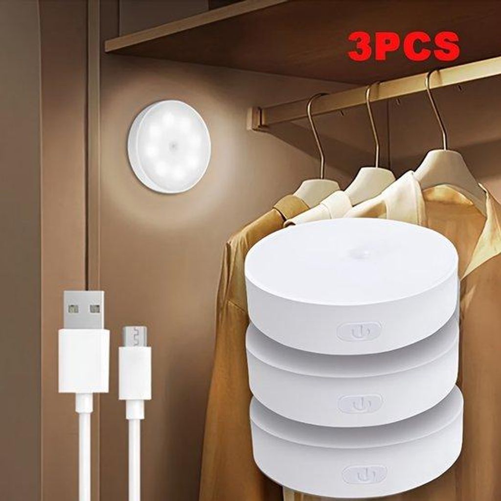 Dreifach-Set Weiß-Warme Nachttischlampen mit Bewegungssensor - Einstellbare Helligkeit, automatische An/Aus-Funktion, ideal für neben dem Bett, a...