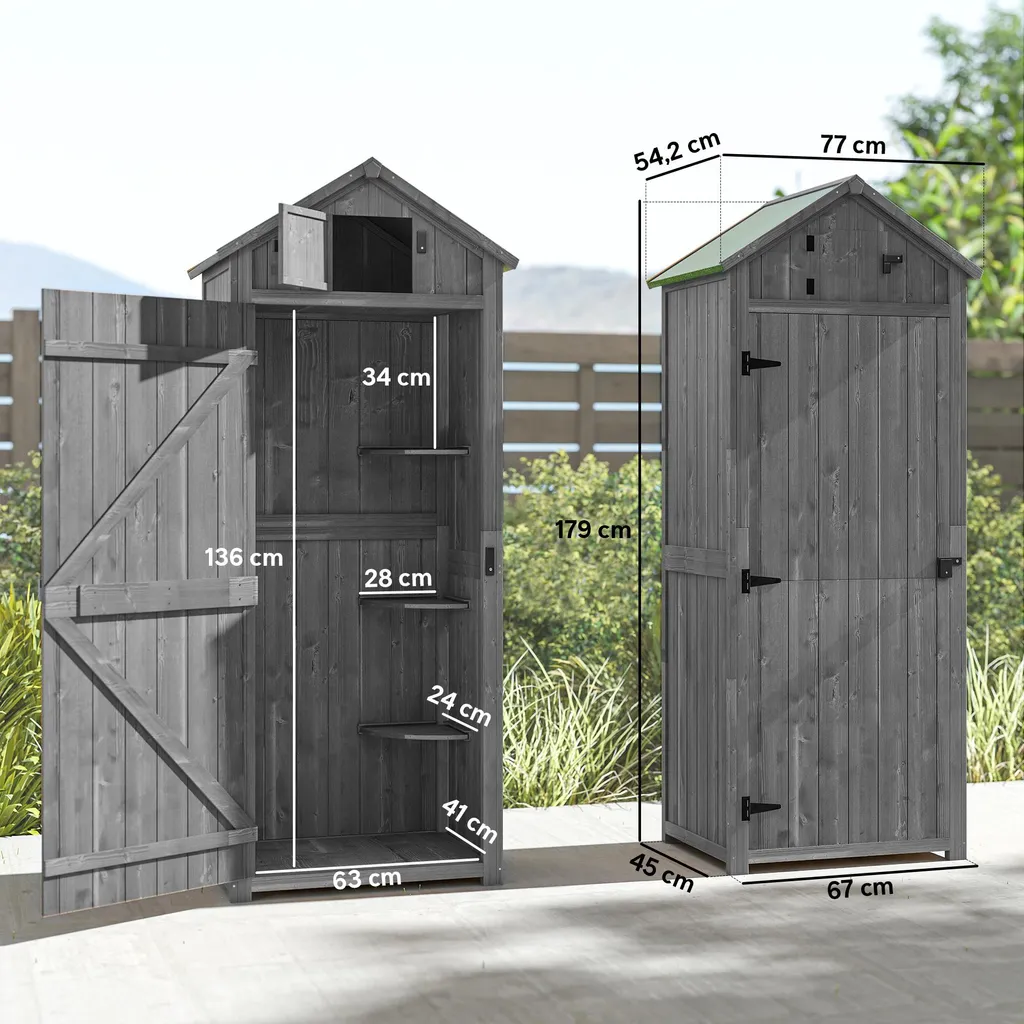 Rangement extérieur pour balcon et terrasse armoire bois 2 portes gris - 5
