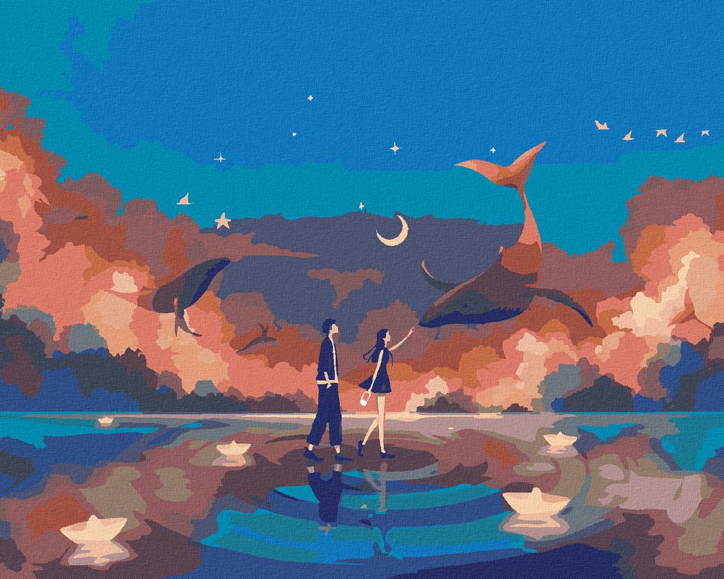 Zuty - Malen nach Zahlen - EIN PAAR AUF DEM MEER UND WALE, 40x50 cm, mit Keilrahmen (bereits gespannt)