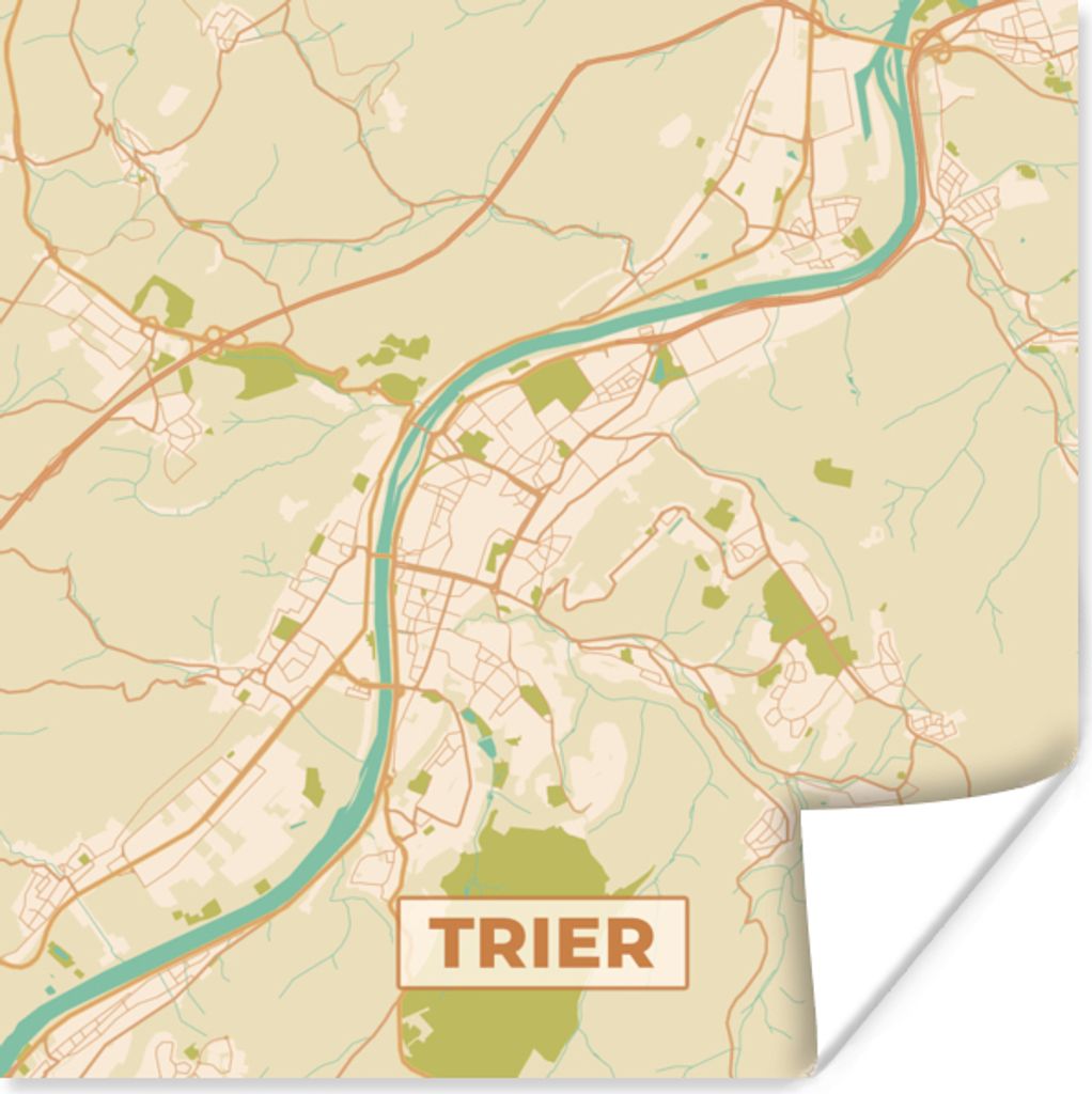 MuchoWow Poster Trier - Jahrgang - Karte - Stadtplan 75x75 cm - Wand Dekoration