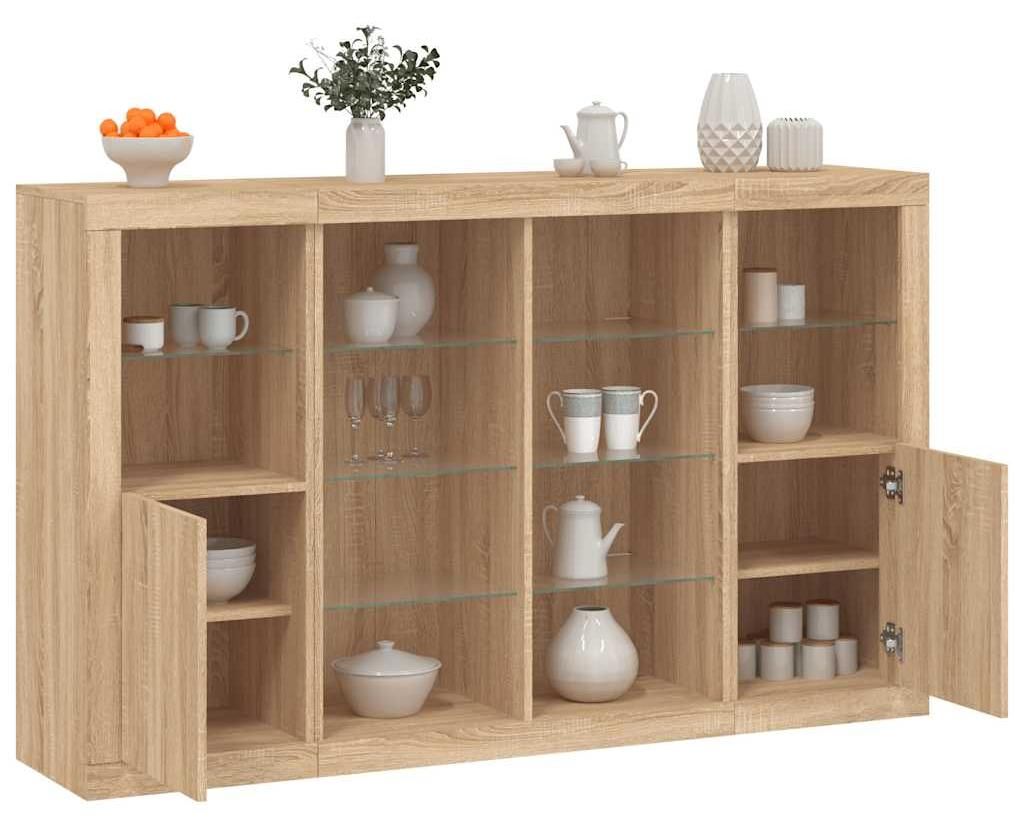 vidaXL Sideboards mit LED-Leuchten 3 Stk. Sonoma-Eiche Holzwerkstoff