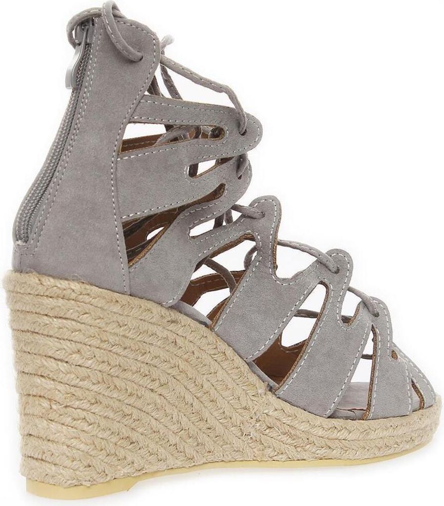 Damen Sandalen mit Riemen Keilabsatz; Grau/36
