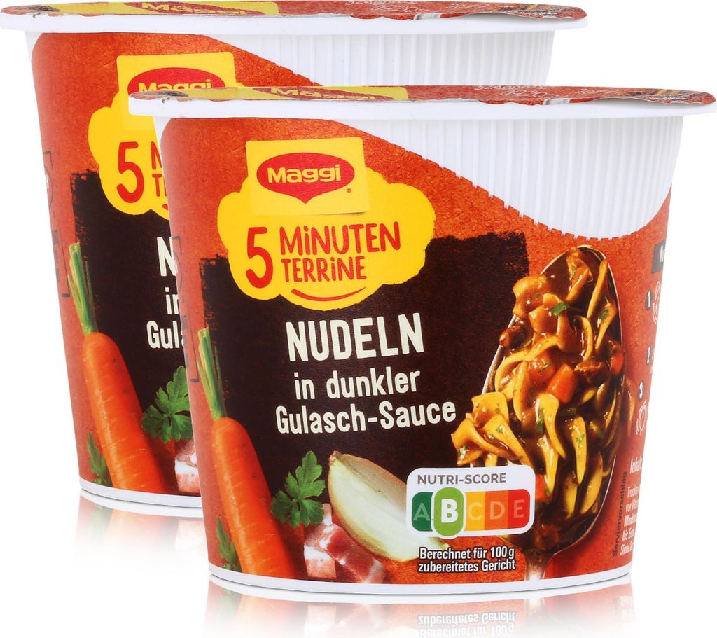 Maggi 5 Minuten Terrine Nudeln in dunkler Gulasch-Sauce 60g (2er Pack)