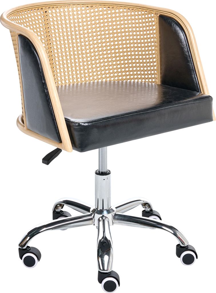 BELIANI Schreibtischstuhl Schwarz Kunstleder Polyrattan Wiener Geflecht Rückenlehne Höhenverstellbar Drehbar Armlehnen Retro Stil Bürostuhl Home...