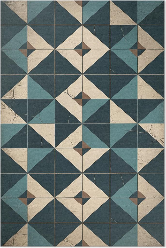 Art-déco-Fliesen mit geometrischen Figuren – Vinyl Fußmatte – 140x210 cm – Rutschfest, Pflegeleicht & Langlebig