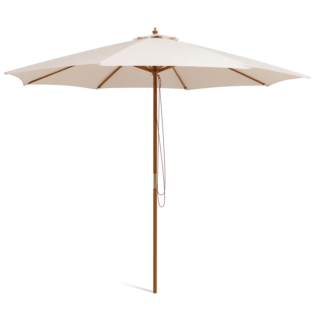 COSTWAY Ombrellone Professionale Bambù 300cm | Carrucola e 3 Altezze