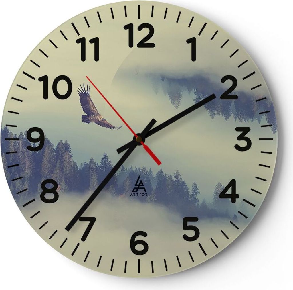 Wanduhr - Rund - Glasuhr - Vogel Natur Wald - 30x30cm - Schleichendes Uhrwerk - Lautlos - zum Aufhängen bereit - Dekoration Modern - Wanddekoratio...