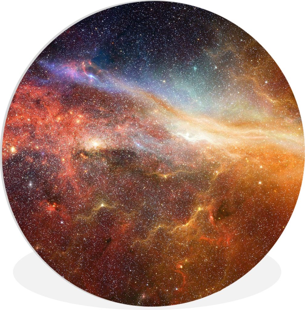 MuchoWow Rundes Wandbild - Runde Bilder Sterne - Weltraum - Orange Ø 30 cm Kreis Wanddekoration Kunststoff - Wandkreis - Wandschmuck - Schlafzim...