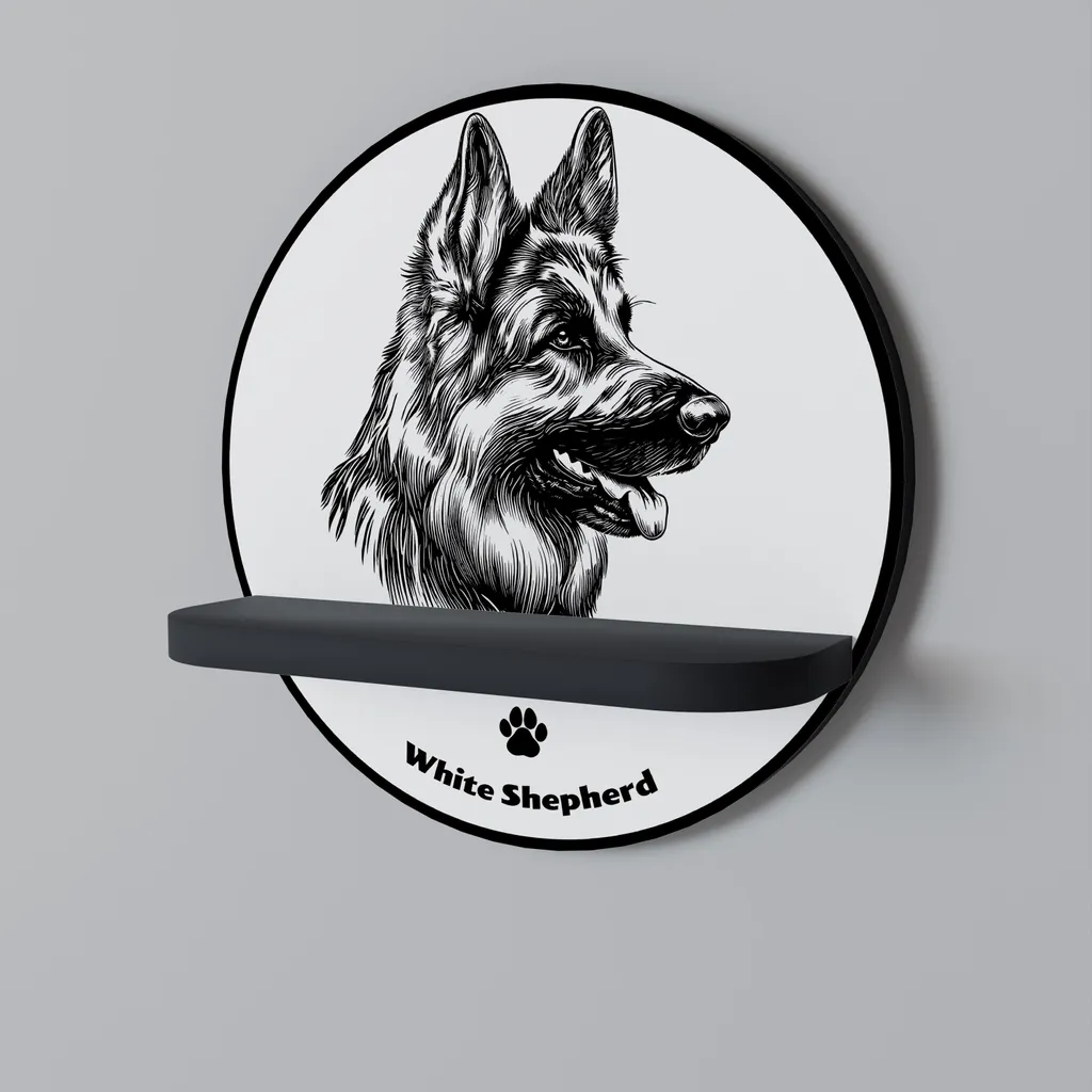 Étagère ronde noire White Shepherd Dog décorative en métal pour salon