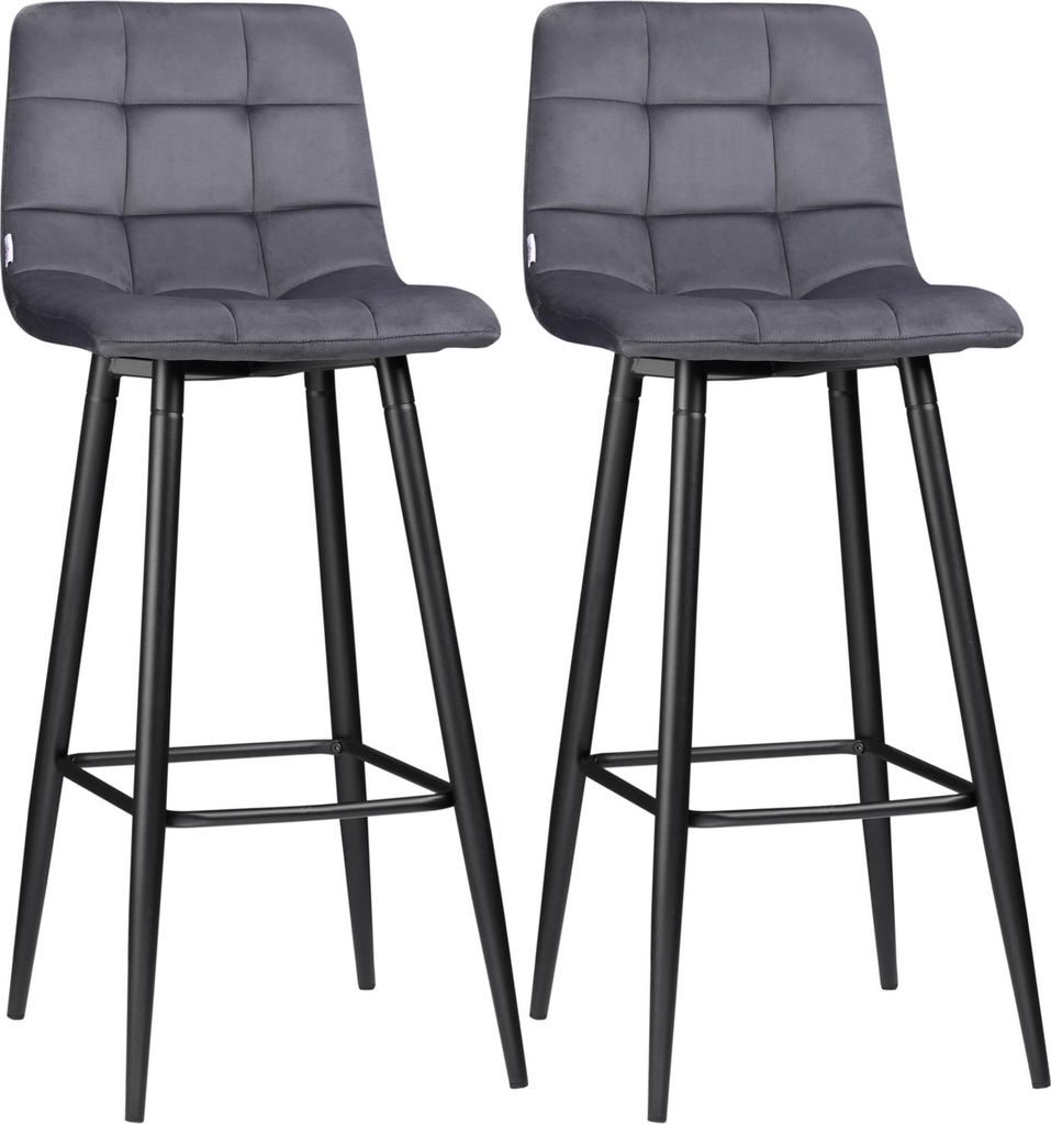 Barhocker küche 2er-Set mit rutschfesten Fußkappen, modernes Design, Stahlbeinen, Samtbezug, bis 120 kg, 42 x 47 x 105 cm, Grau