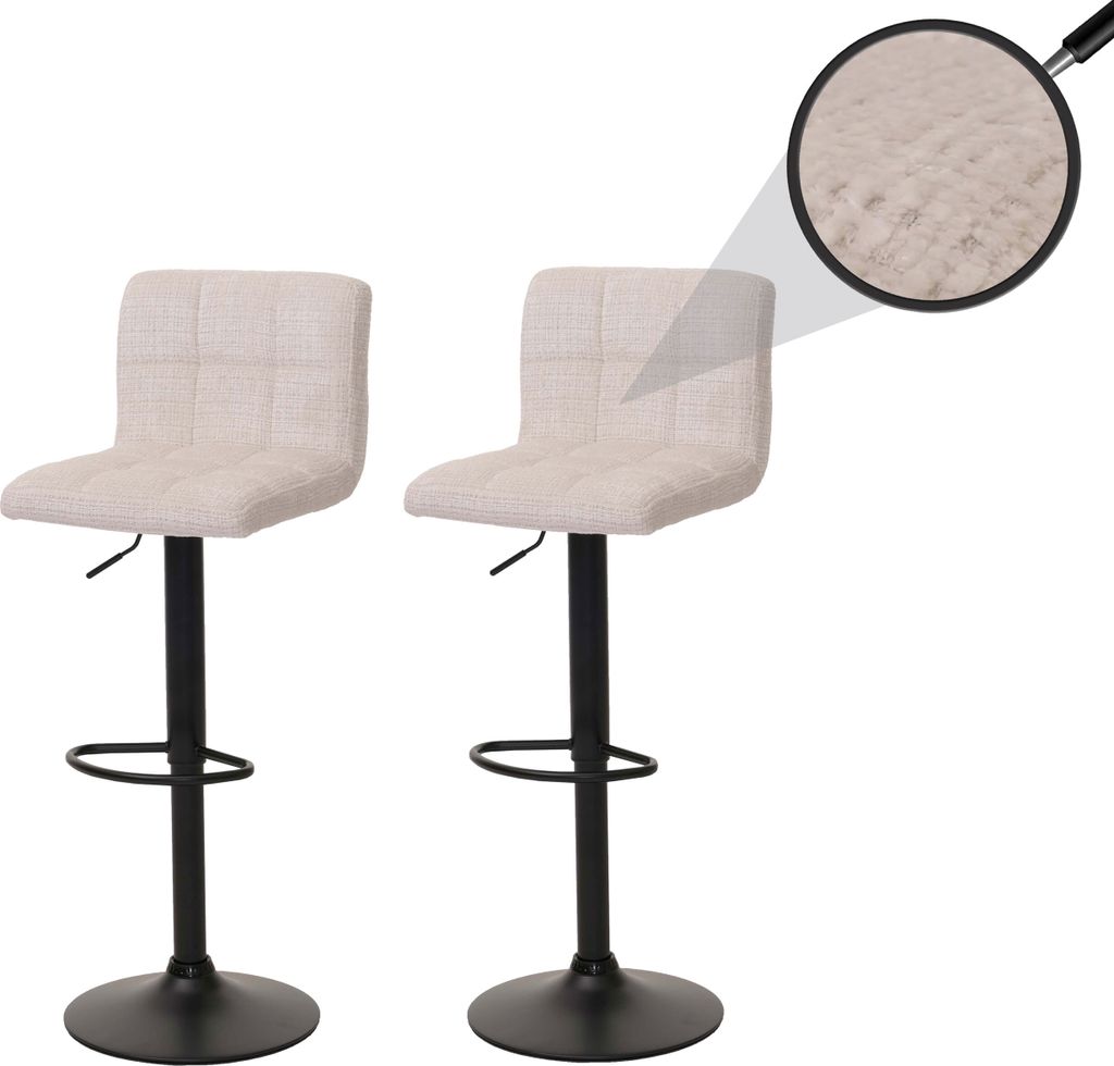 2er-Set Barhocker HWC-G87, Tresenhocker Barstuhl, höhenverstellbar drehbar, Stoff Chenille (465g/m²) creme-beige