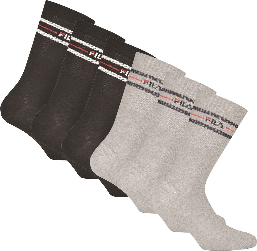 FILA Unisex Socken, 6er Pack - Strümpfe, Street, Lifesyle, Sport (2x 3 Paar) Schwarz/Grau 39-42