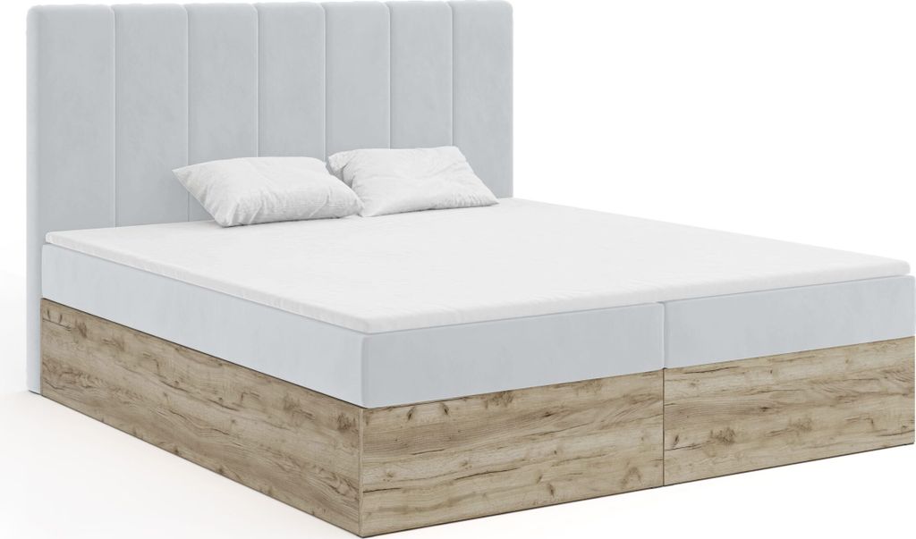 FEDVE Boxspringbett Schlafzimmerbett JESSEN mit 2 Bettkästen Doppelbett mit Bonell-Matratze 180x200 cm Hellgrau (Paros 05)