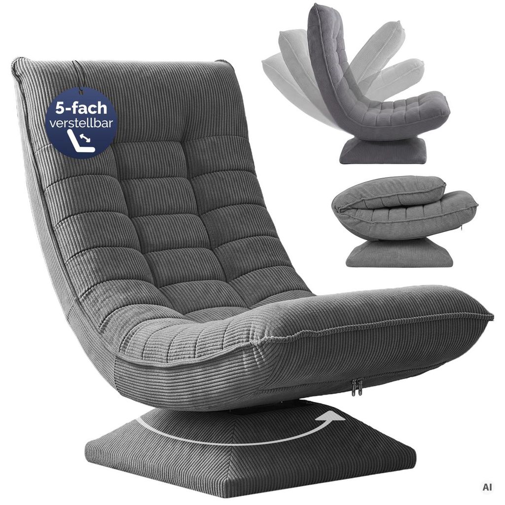 CASARIA Relaxsessel mit Verstellbarer Rückenlehne Cord Grau Produktbild  KI-generiertes Bild