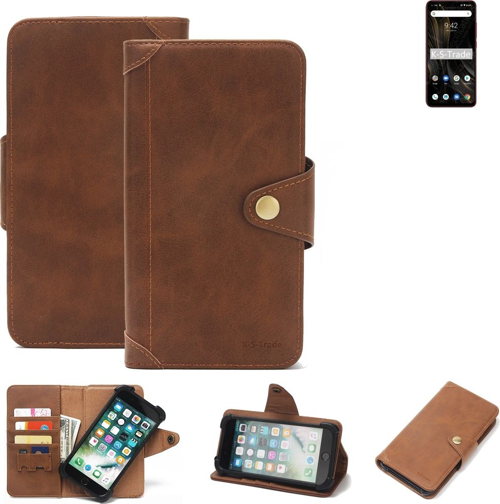K-S-Trade Handyhülle für UMIDIGI Power 3 Schutz Hülle Walletcase Bookstyle Tasche Case Handytasche Wallet Flipcase Cover PolyurethanBraun (1x)