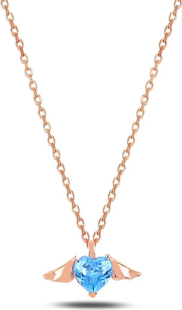 Bijou Romantique Collier Cœur avec Ailes Argent et Aigue-marine