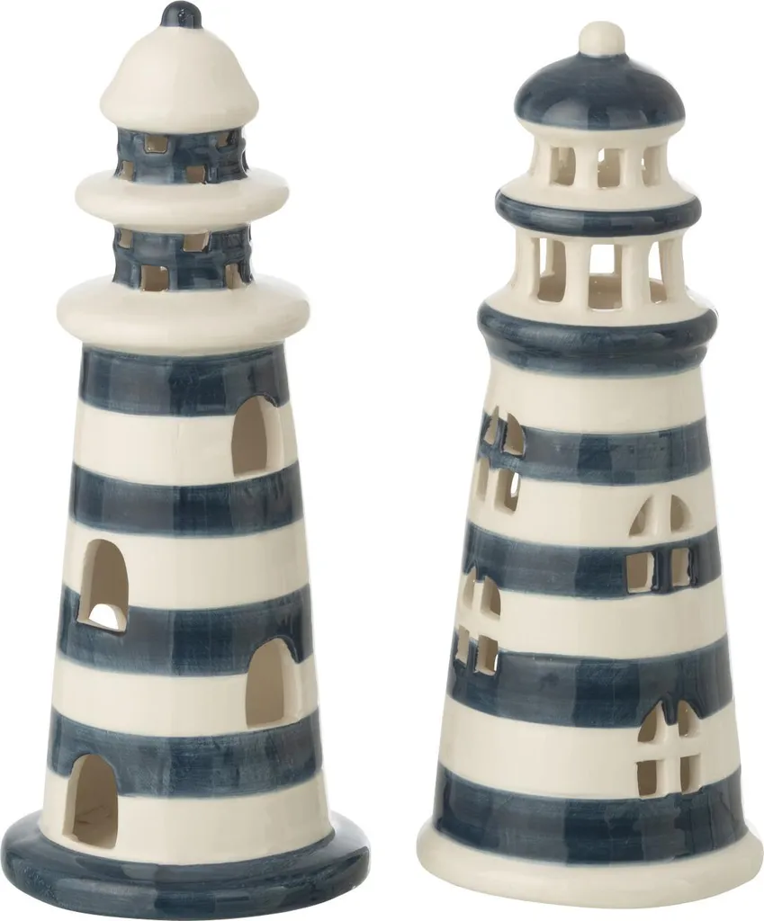 Phare LED de Décoration Bord de Mer en Porcelaine Bleue et Blanche 2