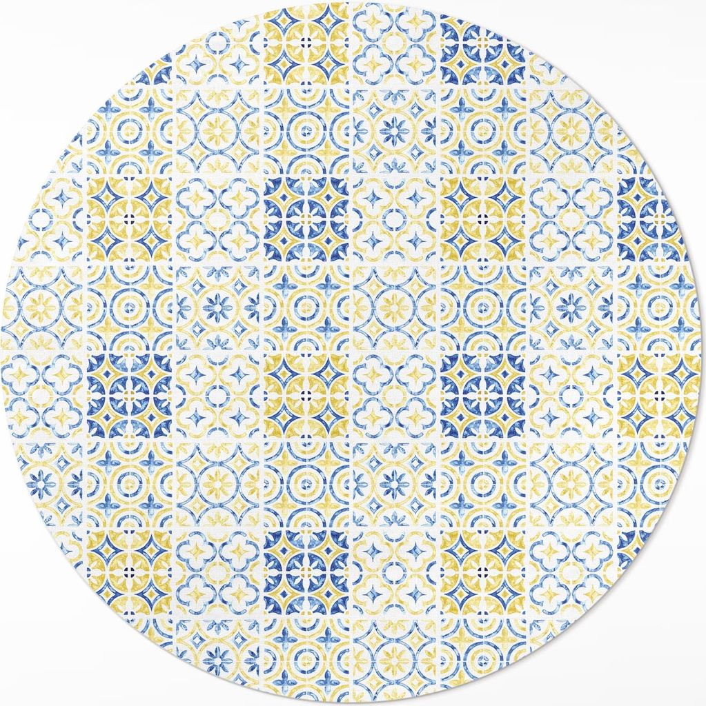 Spanische Fliesen mit Mosaikmuster – Vinyl Fußmatte – Ø 70cm – Rutschfest – Pflegeleicht & Langlebig