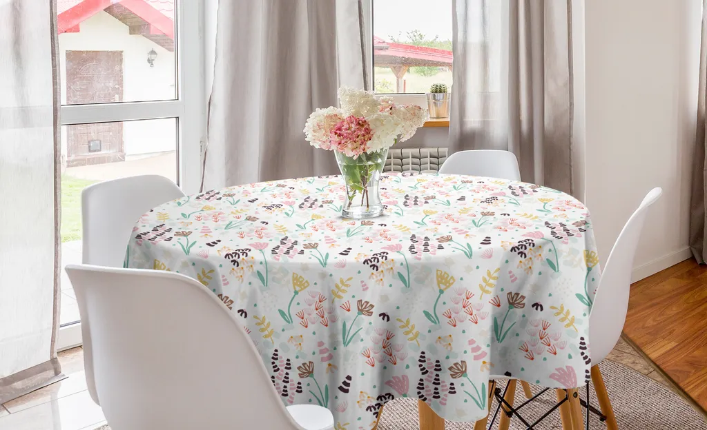 Tovaglia Rotonda 150 cm ABAKUHAUS - Fiori Primaverili Marrone Pastello