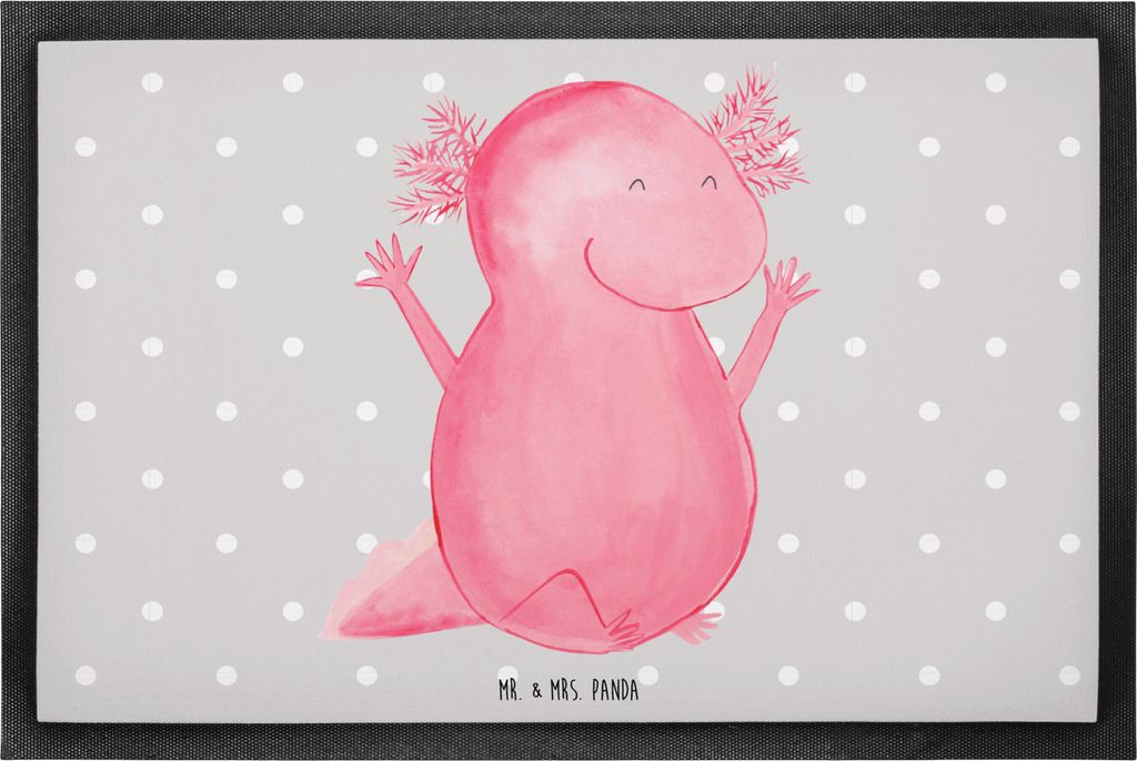 Mr. & Mrs. Panda fußmatte Axolotl Hurra 60 x 90 cm - Grau Pastell - Geschenk, Sauberlaufmatte, Motivation, Schmutzfangmatte, Schmutzmatte, Schmutz...