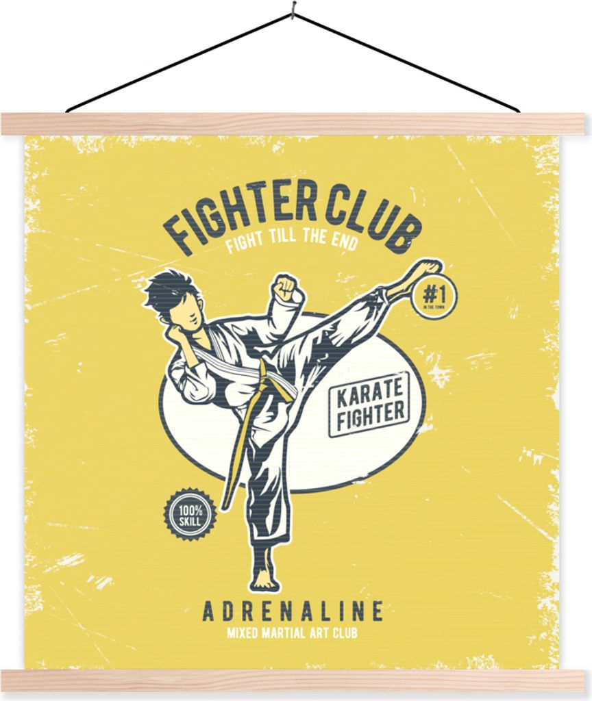 MuchoWow Textilposter Karate - Mann - Jahrgang 60x60 cm mit holzfarbenen Rahmen - Wanddekoration