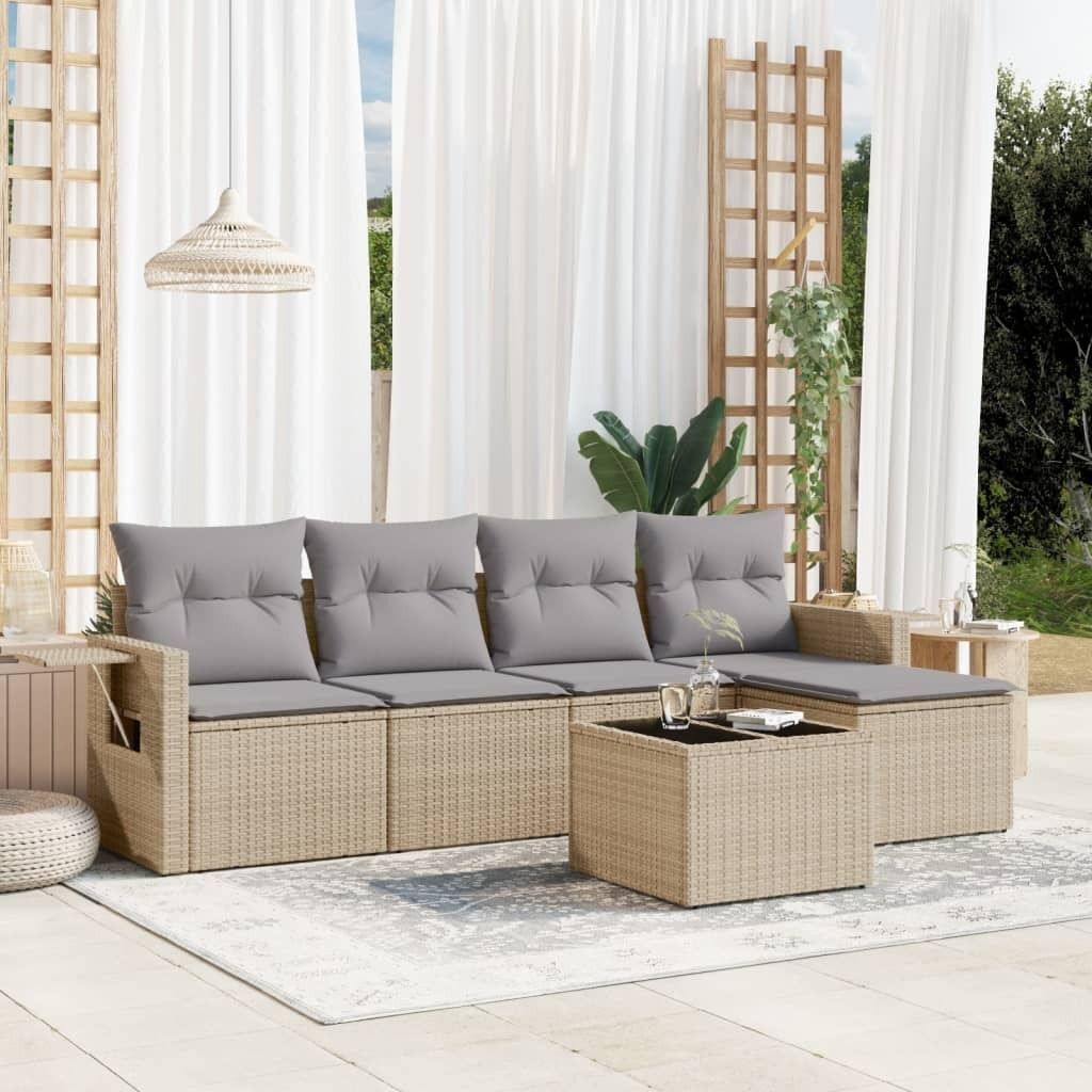 Maison Exclusive - 6-tlg. Garten-Sofagarnitur mit Kissen Beige Poly Rattan