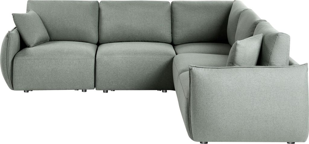 BELIANI 5-Sitzer Ecksofa Links Grün Stoff Gepolstert mit Losen Rückenkissen Modular Modernes Design Modulsofa Wohnlandschaft Wohnecke Sofaecke