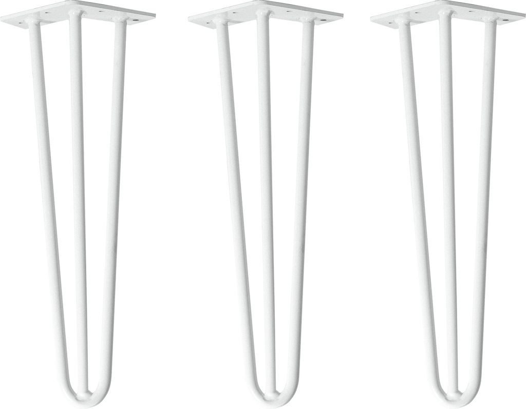 Natural Goods Berlin HAIRPIN Legs, Haarnadelbeine, Möbelfüße, Tischbeine, Weiß, 40 cm, 3 Streben, 3 Stück