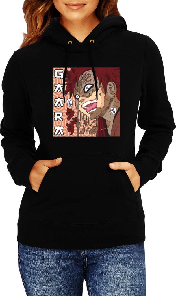 Damen Kapuzenpullover Japan Manga Anime Comics Animation Naruto Gaara Shikaku, Lady 2XL / Schwarz