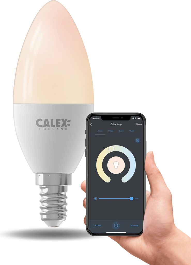 Calex Smart LED Lampe, E14, B35, Kerze, warmweißes Licht, dimmbar, WLAN App- & Sprachsteuerung