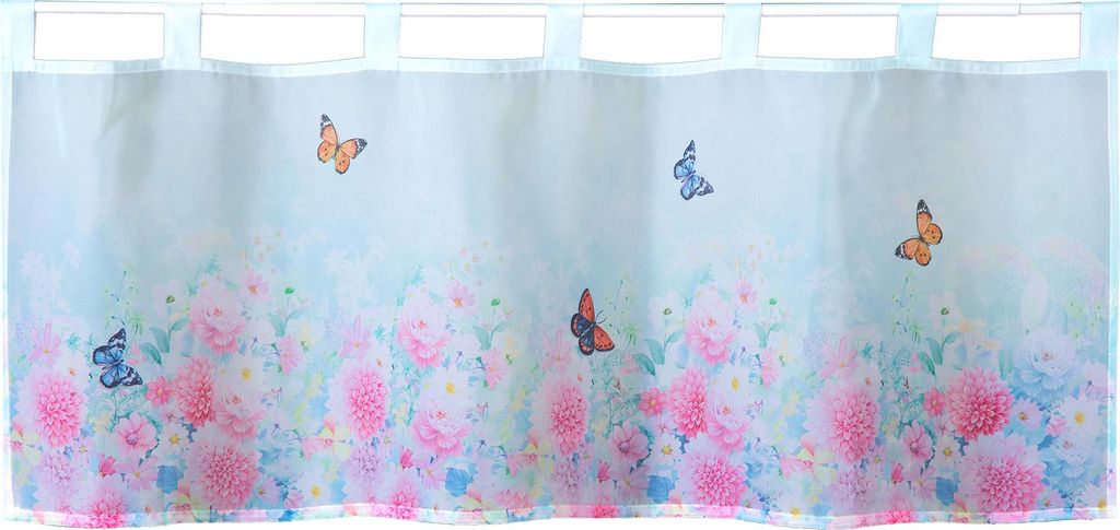 heimtexland Scheibengardine Blumen Gardine Digitaldruck HxB 45x120 Fensterdekoration Bustrogardine Typ789 Blumen Türkis