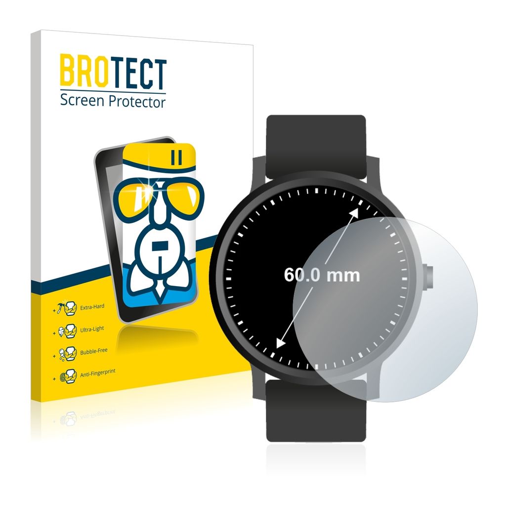 BROTECT Schutzglas für Armbanduhren (Kreisrund, ø: 60 mm) Schutzfolie Panzer Folie Glas Display Schutz klar