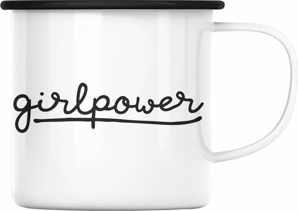 Trendation - Girlpower Emaille Tasse für Frauen Mädchen Geschenk Emaille Emaille Tasse (Schwarz)