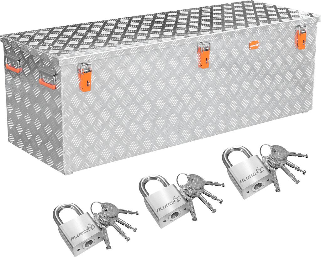 ALUBOX STRONG Riffelblech Alukiste 375 Liter + 3x Edelstahl Vorhängeschloss 40 mm - 375Liter