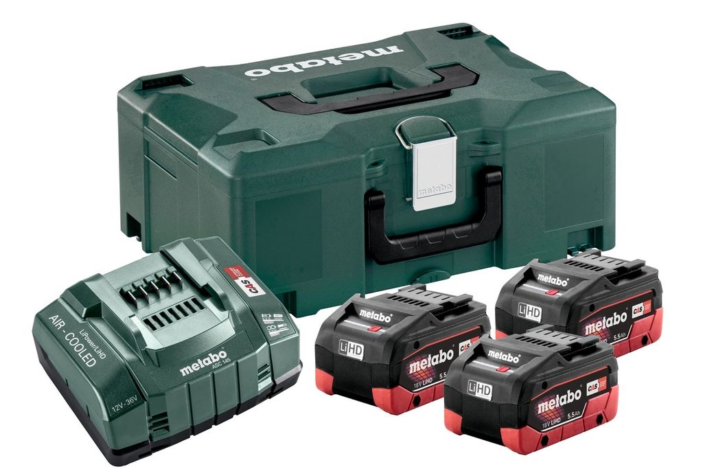 Metabo Basis Set mit 3 Akku 18V, 5,5Ah / Ladegerät / MetaLoc II Koffer