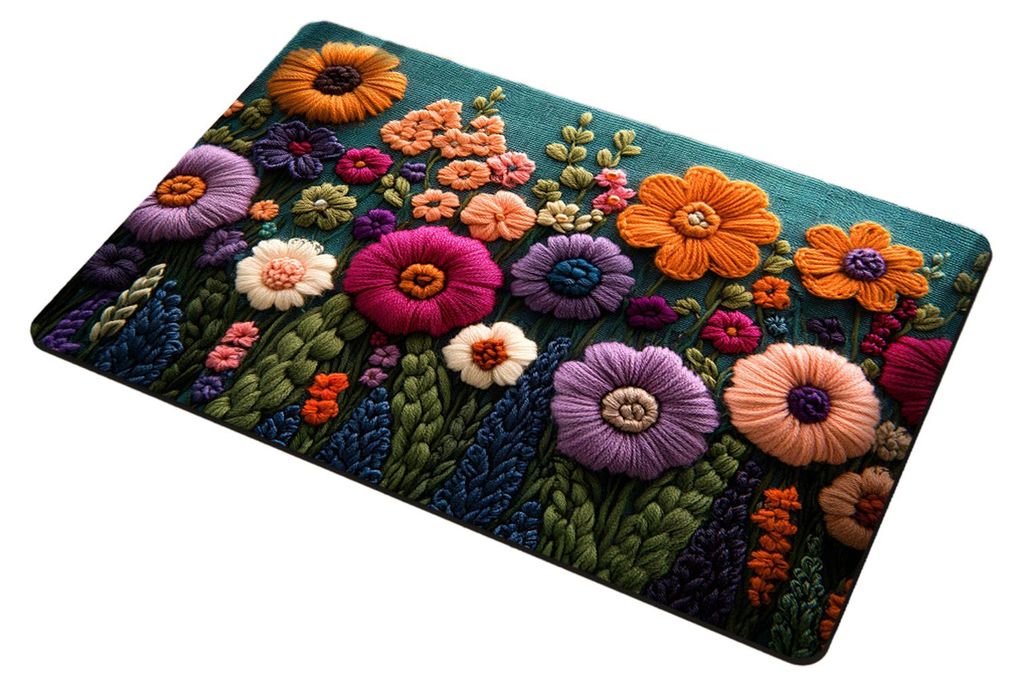 Fußmatte, schnelltrocknend, leuchtende Farben, Blumenmuster, rutschfeste Unterseite, für Bad, Wohnzimmer, Eingangsbereich, Heimdekoration C