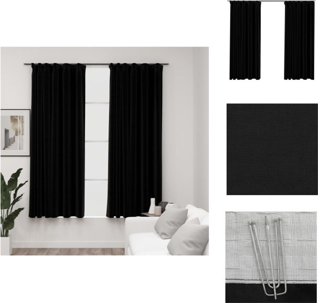 vidaXL Verdunkelungsvorhänge Haken Leinenoptik 2Stk. Schwarz 140x175cm - Vorhänge & Gardinen
