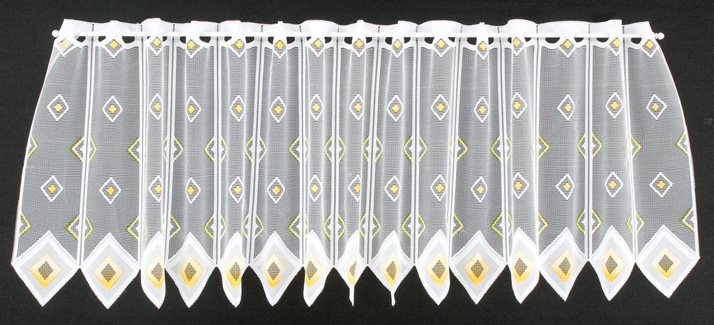 Gardinen Kranzusch Scheibengardine Quadrate 45x149,5 cm H/B weiß gelb grün Bistrogardine Vorhang Küche 1er Pack