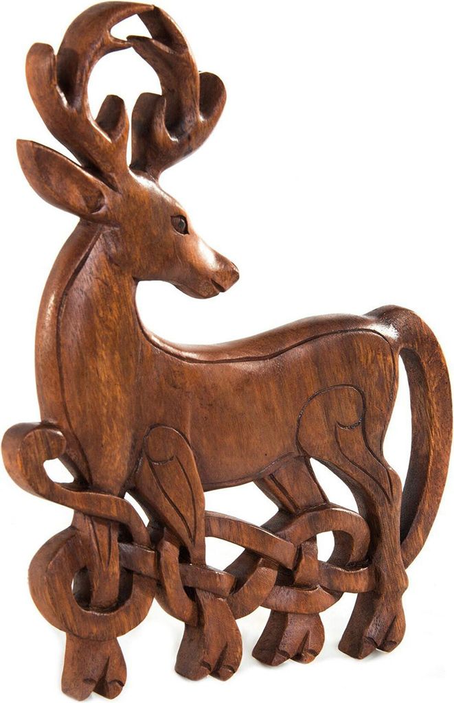 Wandschmuck Wandbild Keltischer Hirsch Holz handmade handgeschnitzt Wa