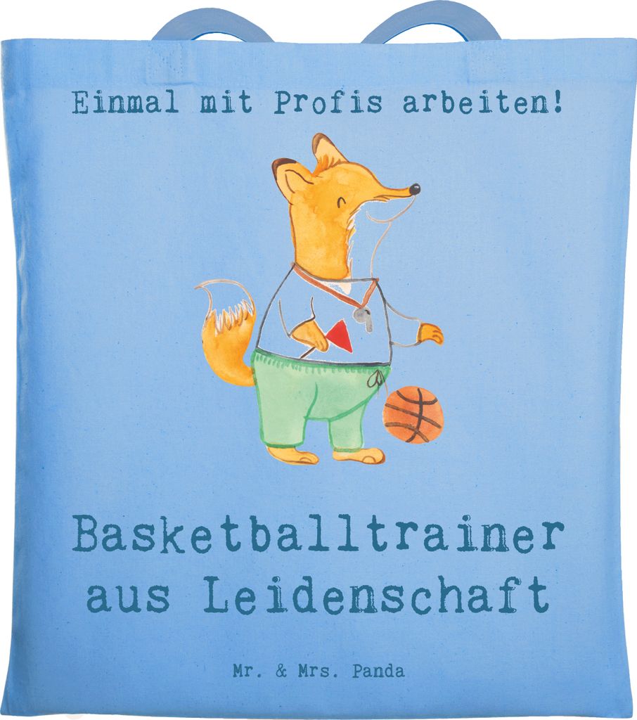 Mr. & Mrs. Panda Shopping Tasche Basketballtrainer Leidenschaft - Sky Blue - Geschenk, Tote Bag, Schultasche, Einkaufstasche, Basketballer, Beutel,...
