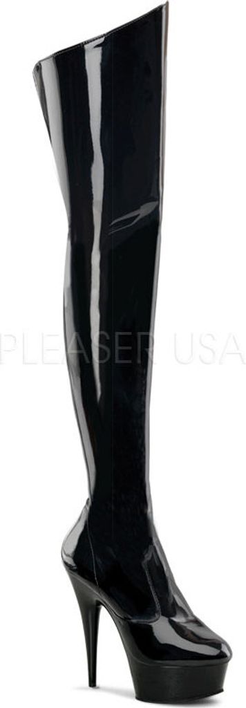 PLEASER DELIGHT-3010 Plateau Lack Overknee-Stiefel in Schwarz