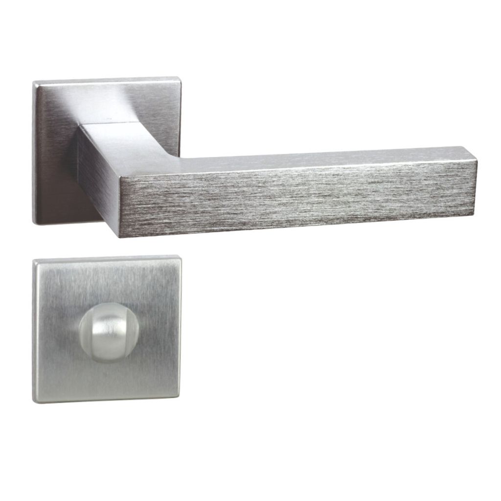 DOMINO Türgriff Drückergarnitur WC - Badezimmer Set | Vierkant-Rosette | Türbeschlag für Badezimmertüren | Set WC - Rosetten-Garnitur | Türkl...