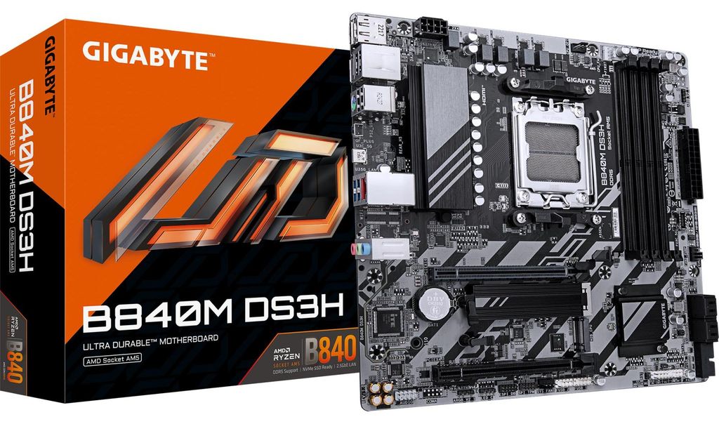 GIGABYTE B840M DS3H Mainboard – AMD Ryzen 9000 CPUs, 8+2+2 Produktbild 
