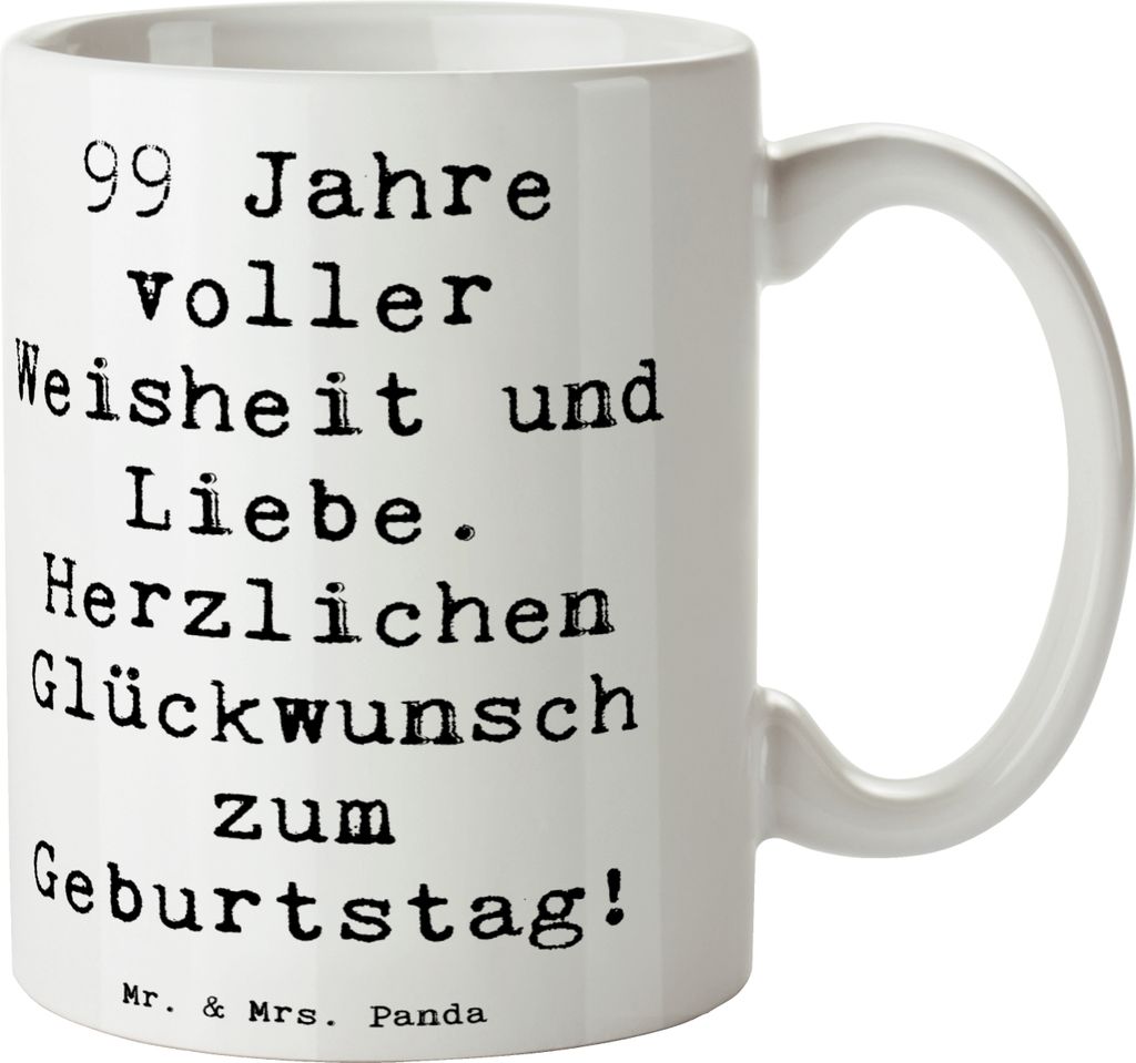 Mr. & Mrs. Panda Tasse Spruch 99. Geburtstag - Weiß - Geschenk, Jubiläumsfeier, Henkelpott, besondere Geburtstage, Pott, Happy Birthday, Lebensfr...
