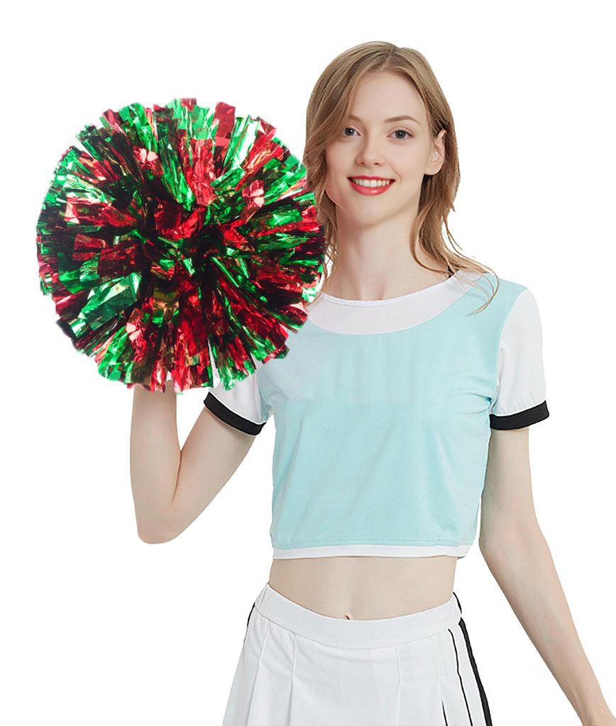 Cheerleading-Pompons mit Griff, farbenfrohe Pompons aus Metallic-Folie für Teamgeist, Sport, Tanz und Cheerleading-Partys