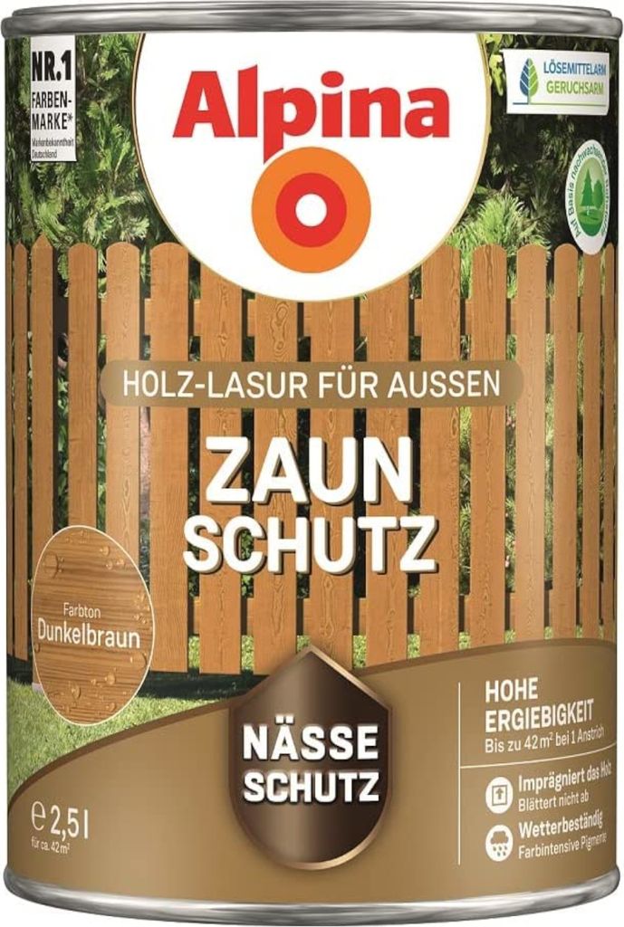 Alpina Zaun-Schutz Mittelbraun 4 Liter Holz-Lasur für Außen