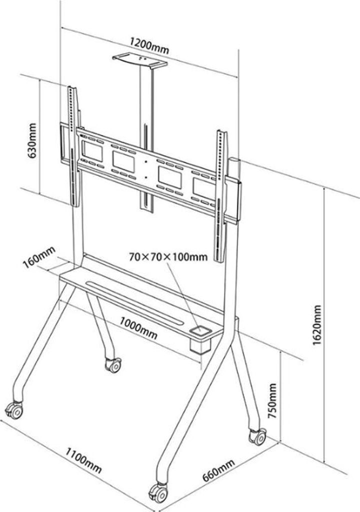 Mobiler TV Ständer, Höhenverstellbarer TV Ständer, TV Bodenständer, Rollbarer Fernseher Ständer, TV Halterung mit Rollen
